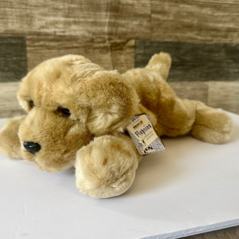 Aurora Flopsies Golden Retriever Dog Plush Bean Filled Puppy Tan Stuffed Animal